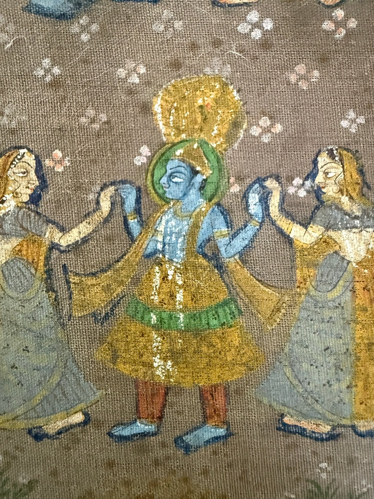 Antieke Pichwai Schilderij - Dansende Krishna en Gopi's, Ophalen, India, Meerkleurig, Geschilderd