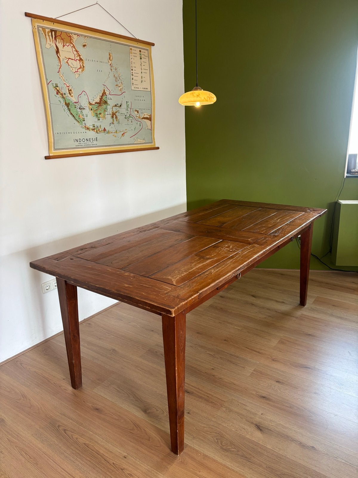 Antieke Teakhouten Eettafel met Lades, Antiek en Kunst, Antiek | Meubels | Tafels, Ophalen