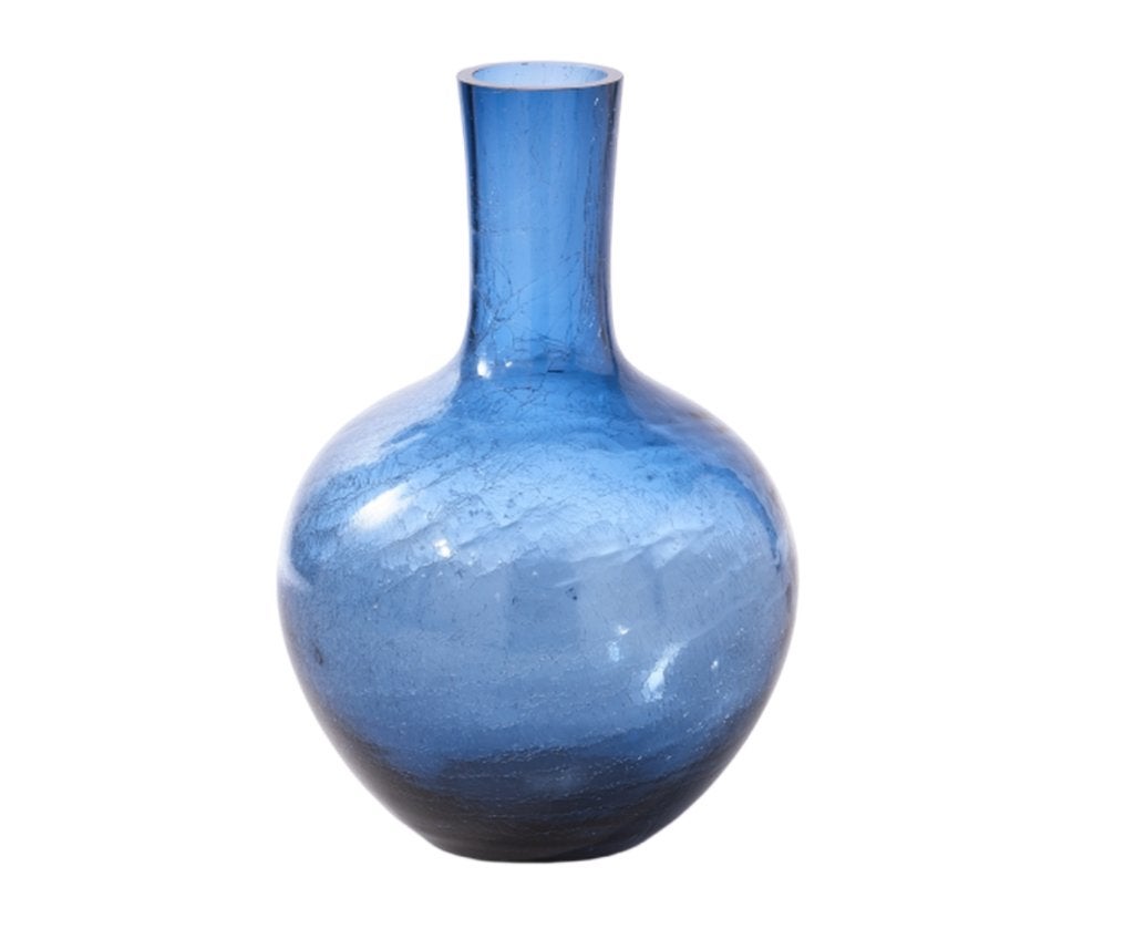 POLSPOTTEN Vaas Ball Body Crackled Glass Blauw Van €230, nu, Blauw, POLSPOTTEN, Nieuw, Ophalen of Verzenden