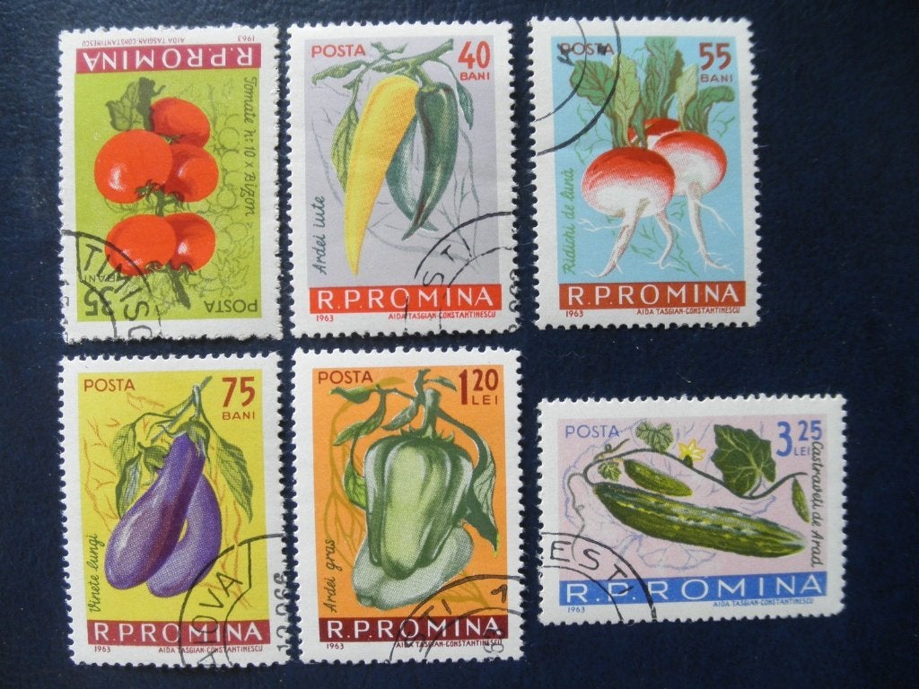 Postzegels Roemenië 1963 vruchten tomaten, komkommer., Ophalen of Verzenden, Overige landen, Gestempeld