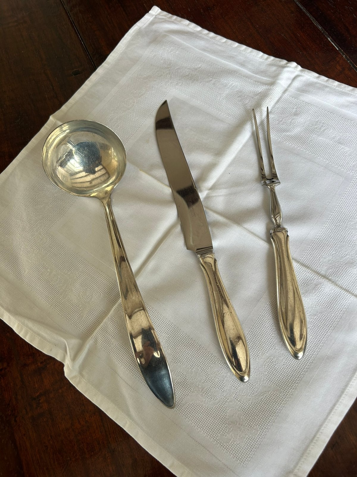 Zilver trancheer mes en vork. En soeplepel. Gero zilver 100, Ophalen, Zilver