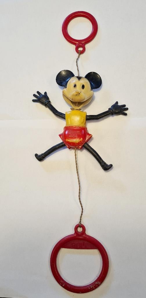 Oude Vintage Mickey Mouse trekpop beschadigd, Ophalen of Verzenden, Mickey Mouse, Gebruikt, Beeldje of Figuurtje