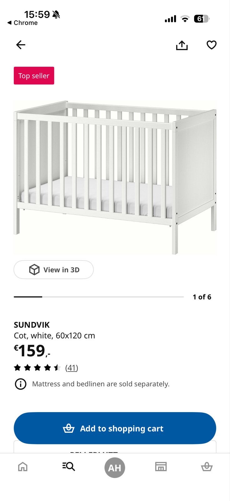 Ikea Sundvik Ledikant Wit 60x120 cm, Kinderen en Baby's, Babywiegjes en Ledikanten, Ophalen, Gebruikt, Ledikant