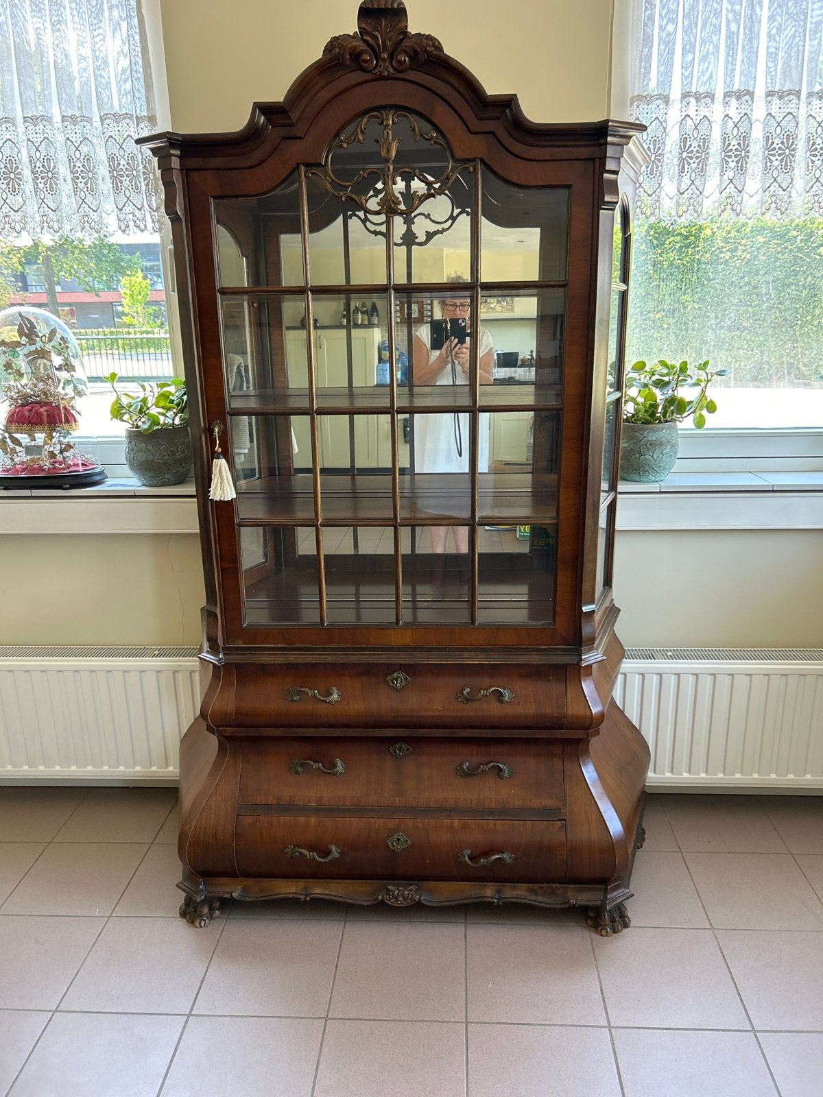 Antieke Vitrinekast / Curio Kast met Lades, Ophalen, Gebruikt, 50 tot 100 cm, Met lade(s)