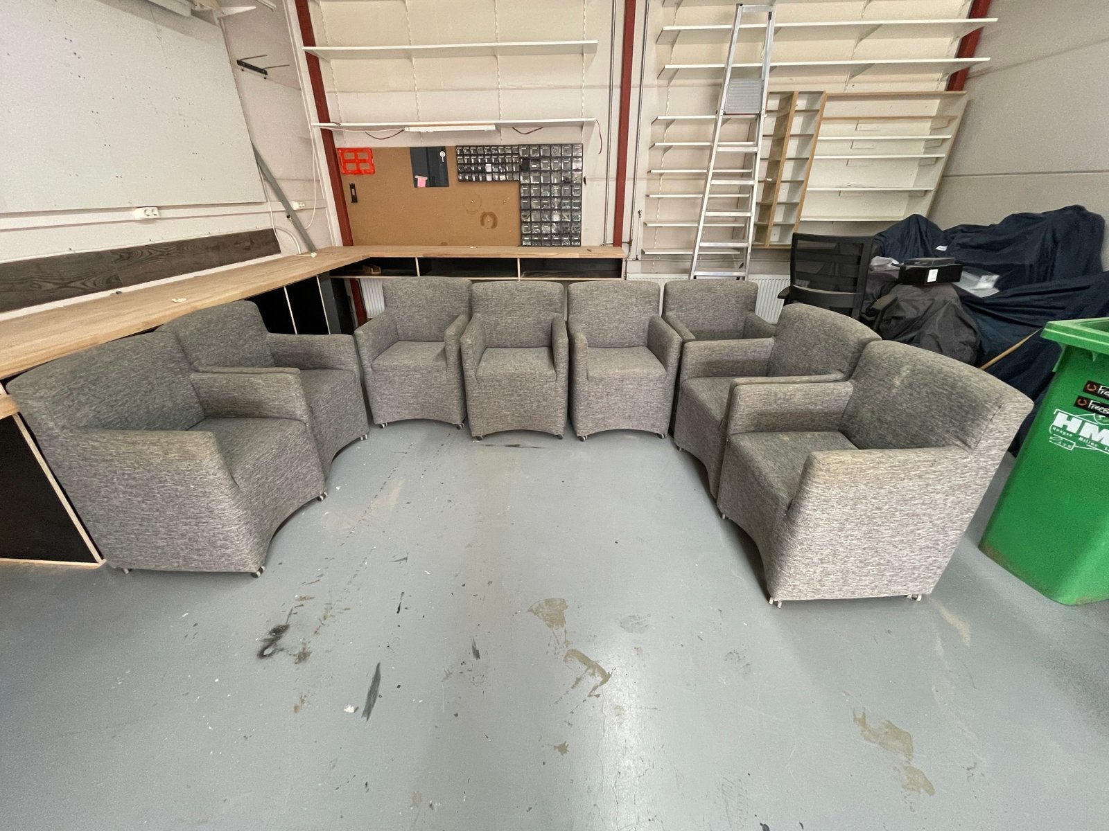 Set van 8 grijze stoffen stoelen, Ophalen, Gebruikt, Vijf, Zes of meer stoelen, Stof