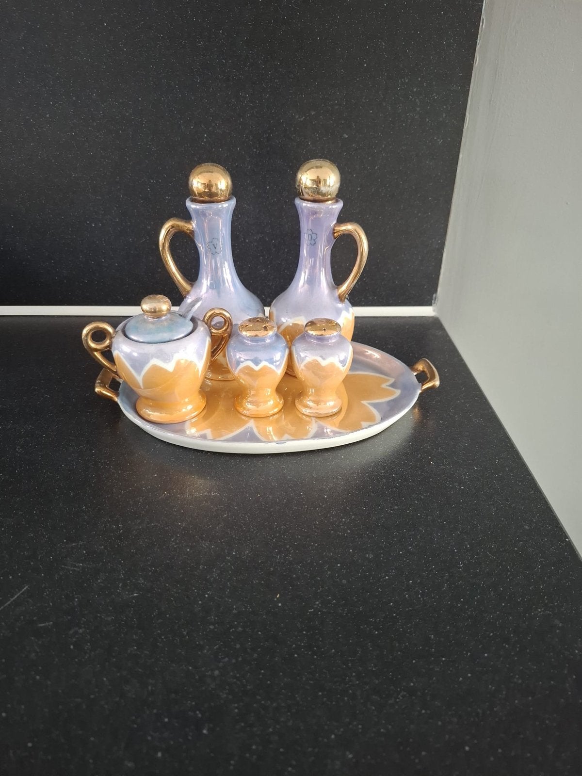 Vintage Olie & Azijn Set met Peper & Zoutvaatjes, Ophalen