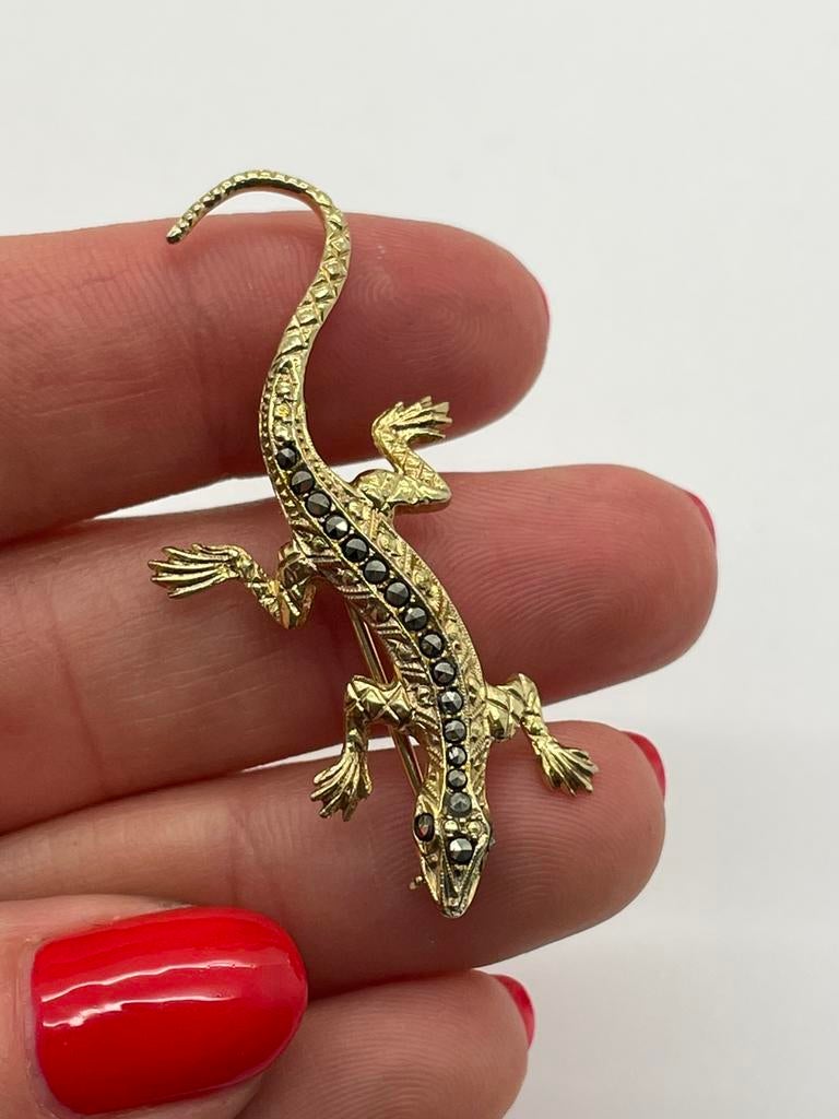 D689 Prachtige zilveren salamander broche goudkleurig, Ophalen of Verzenden, Zilver, Broche, Verguld