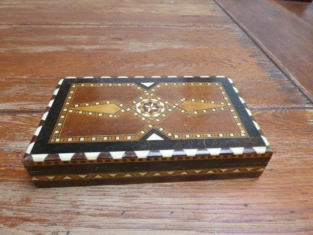 Mooie houten doos met inleg, Ophalen of Verzenden
