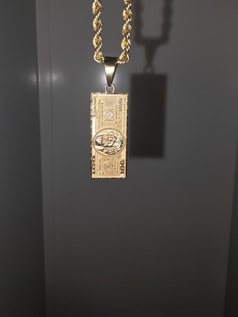 14k Gouden Hanger - 100 Dollar Biljet Design, Gebruikt, Overige voorstellingen, Ophalen of Verzenden, Goud