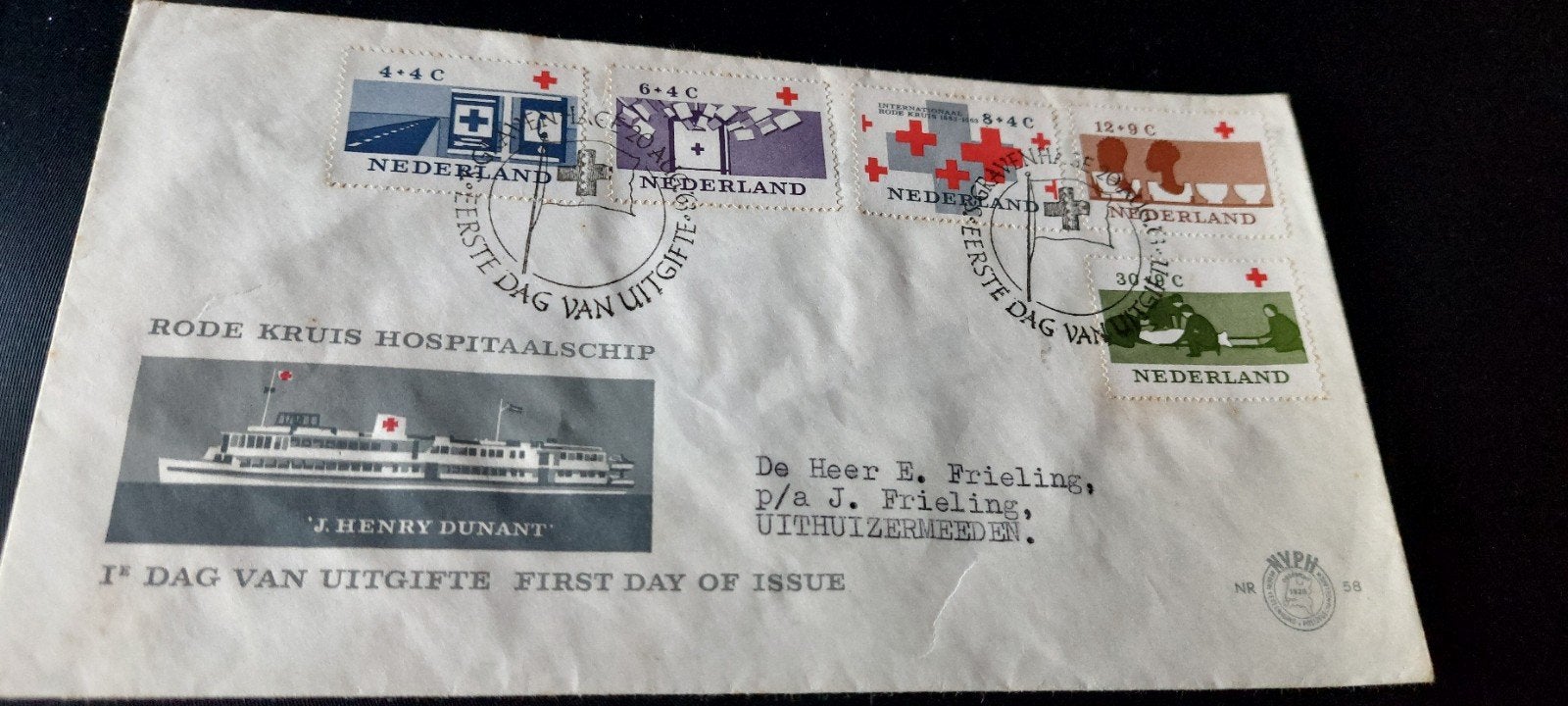 Eerste dag envelope e58 rode kruis zegels 1963, Postzegels en Munten, Ophalen, Beschreven, Nederland