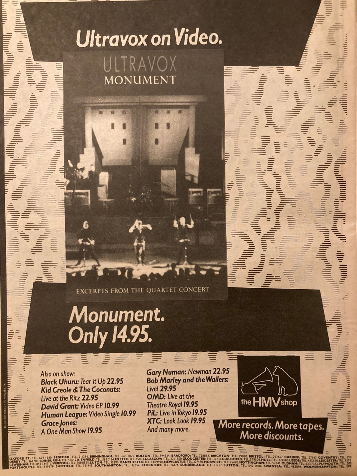 Paginagrote A3 advertentie ULTRAVOX Monument release, Ophalen of Verzenden, Zo goed als nieuw