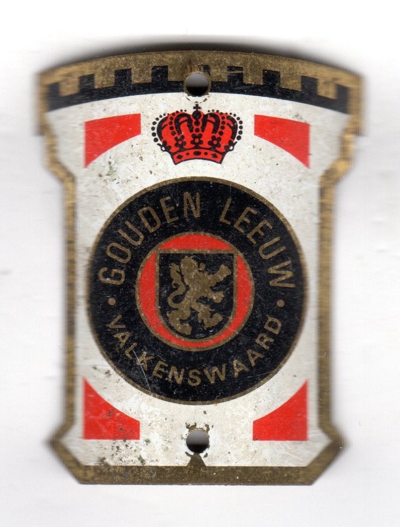 BALHOOFDPLAATJE DE GOUDEN LEEUW RIJWIELEN VALKENSWAARD, Ophalen of Verzenden