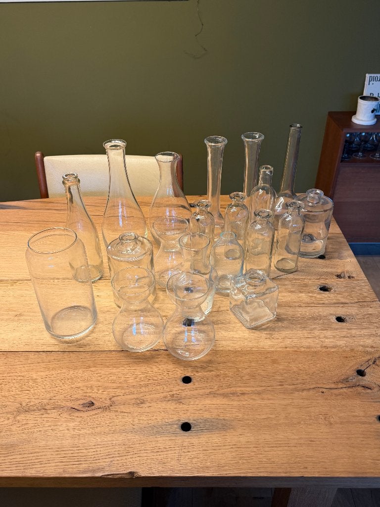 17x vaasjes voor bloemen, Ophalen, Gebruikt, Transparant, Glas