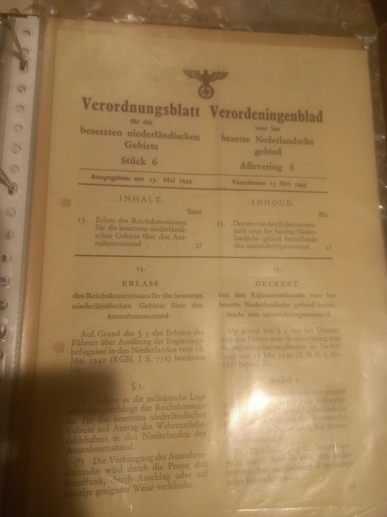 Verordeningenblad bezette Nederlandse gebieden No. 6, 1944, Ophalen of Verzenden, Overige soorten, Nederland, Overige typen