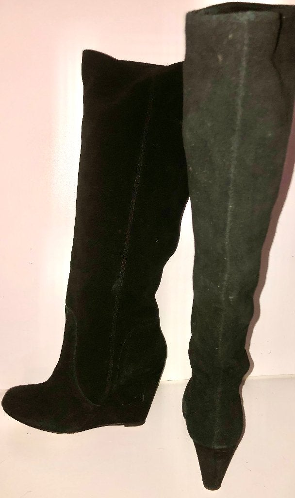 Stradivarius zwart suede leren sleehak laarzen maat 37, Hoge laarzen, Zwart, Ophalen of Verzenden, Zo goed als nieuw