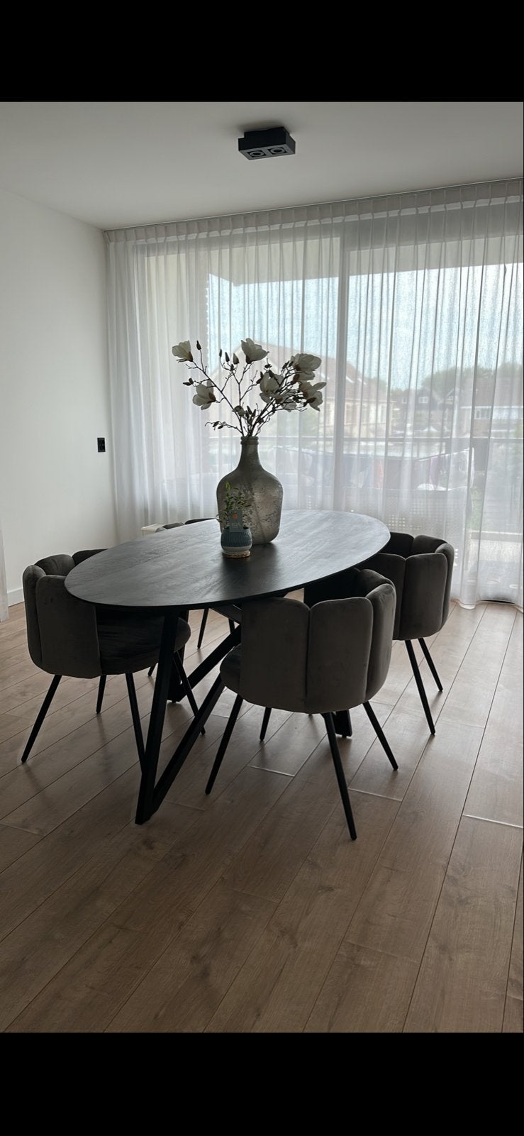 Acacia houten eettafel (200cm) met 4 stoelen, Ophalen, Gebruikt, 200 cm of meer, Vier personen