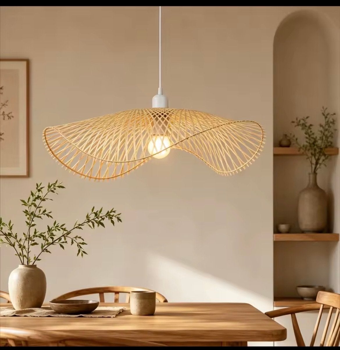 Japandi Hanglamp, Ophalen of Verzenden, Nieuw, Natuurlijk materiaal, E27 (groot)