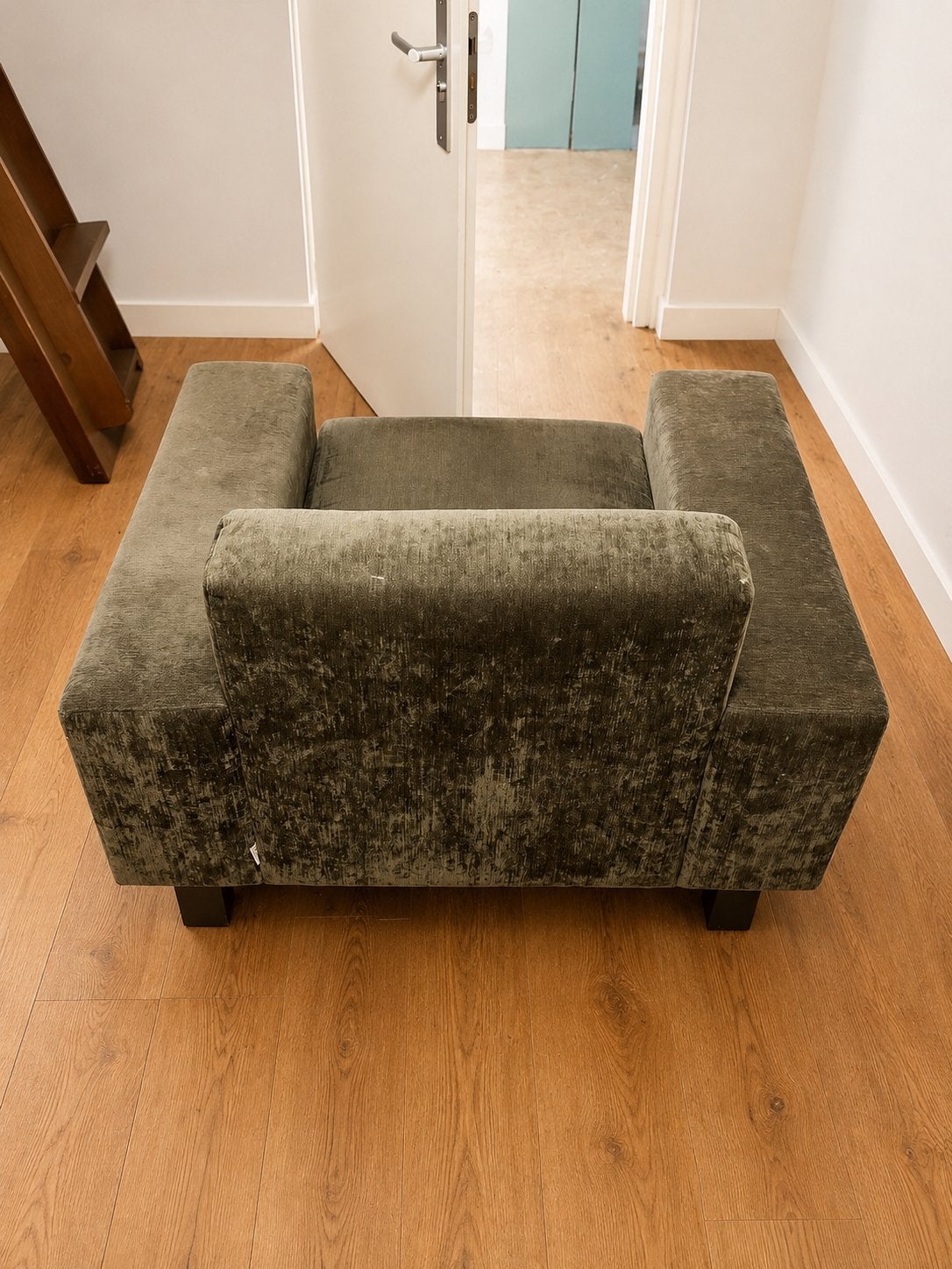 Velours Fauteuil – Donkergroen/Olijf, Modern - Minimalistisch, Overige kleuren, Ophalen of Verzenden, Zo goed als nieuw