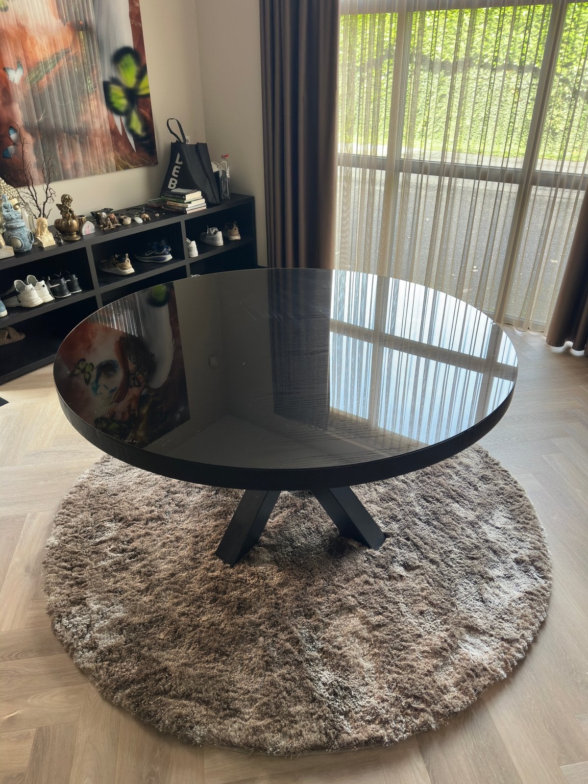 Luxe Ronde Eettafel (Ø160 cm) met Glasplaat, Ophalen, Gebruikt, 150 tot 200 cm, Rond