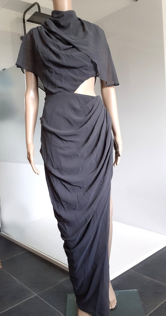 Avondjurk asymmetrisch gedrapeerd grijs Asos Design 34, Galajurk, Nieuw, Ophalen of Verzenden, Maat 34 (XS) of kleiner