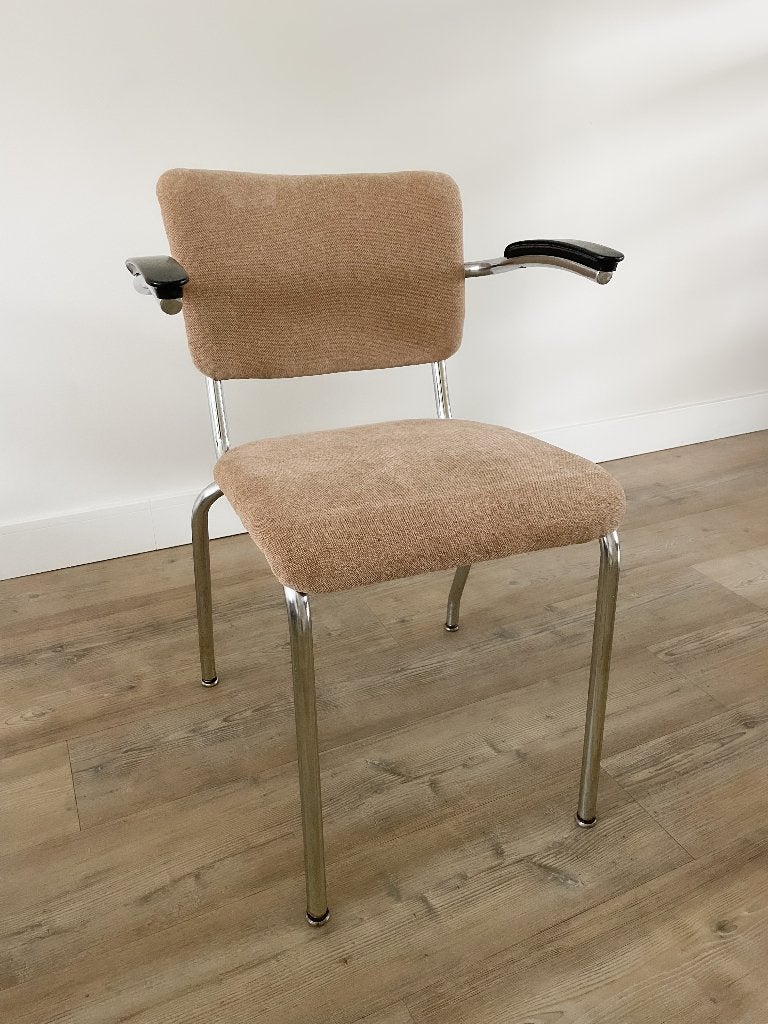 Set 4 vintage buisframe stoelen | Herstoffeerd | armleuning, Ophalen, Gebruikt, Vintage, bohemian, modern, industrieel, retro