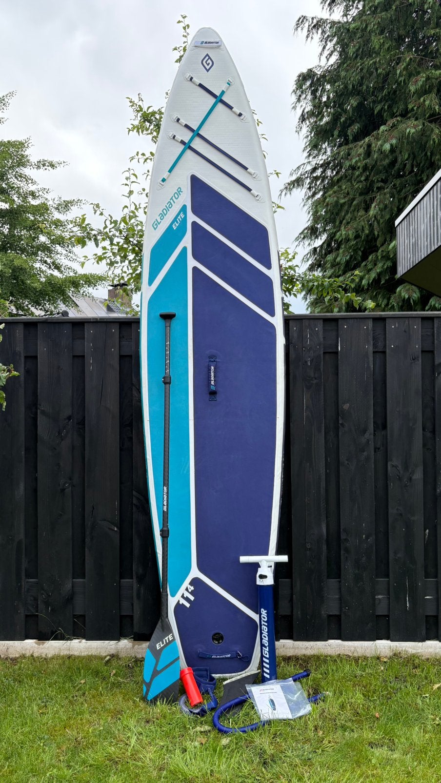 Gladiator Elite 11.4 supboard (347x81x12.5) compleet zgan, Ophalen, Zo goed als nieuw, SUP-boards