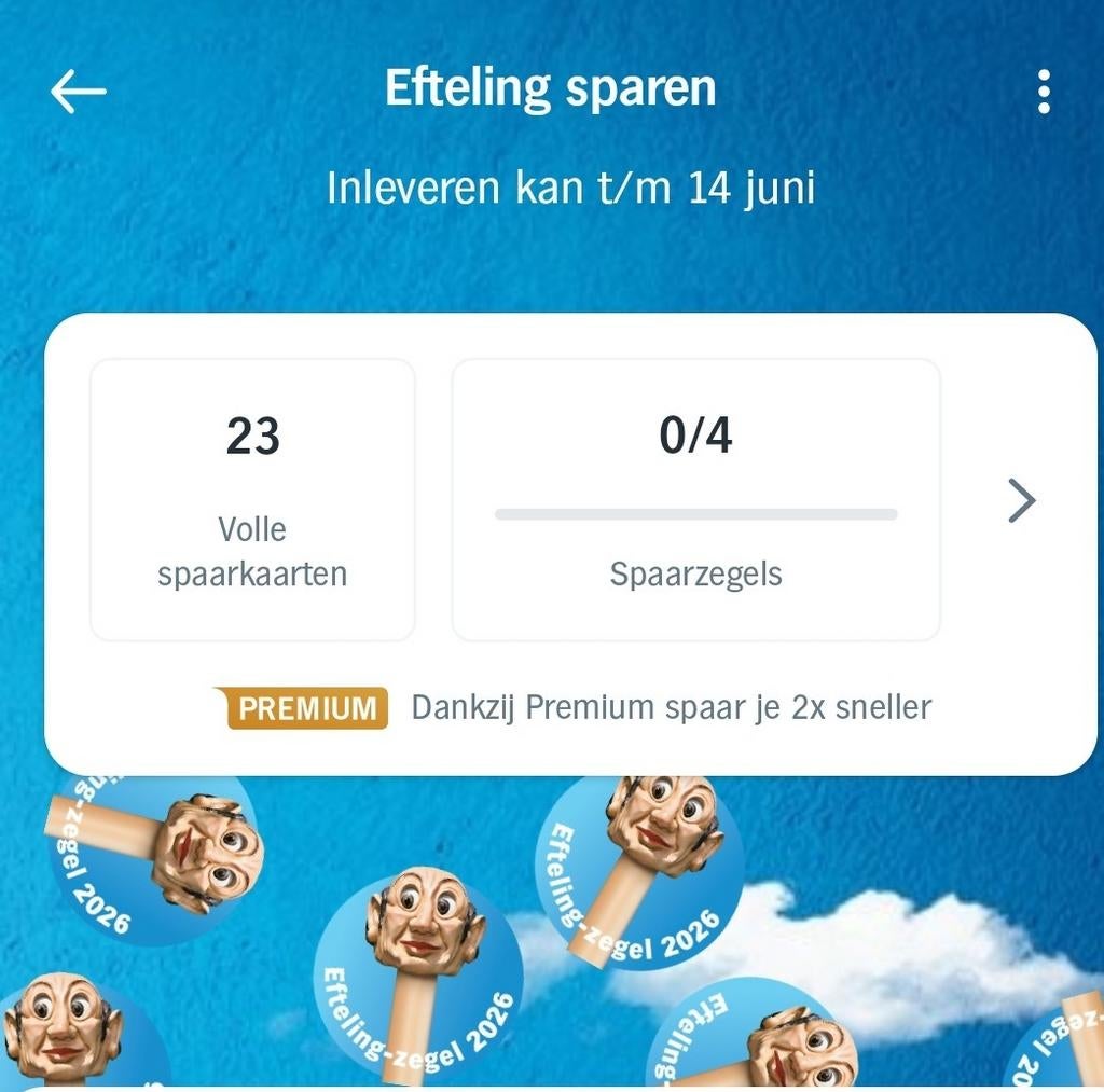 Efteling spaarkaarten 18 stuks Albert Heijn., Tickets en Kaartjes, Drie personen of meer, Kortingsbon, Pretpark