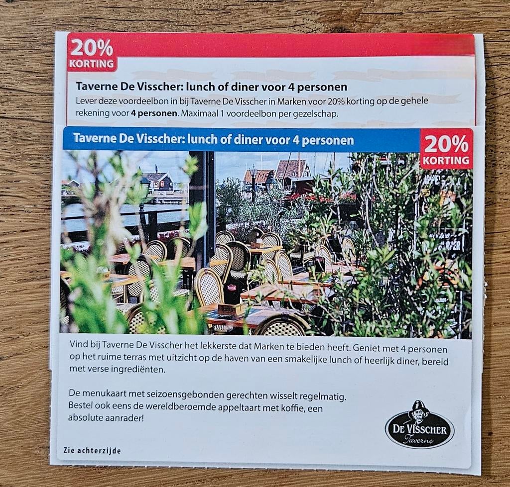 Taverne De Visscher Lunch of diner 20% korting voor 4 person, Tickets en Kaartjes, Kortingen en Cadeaubonnen