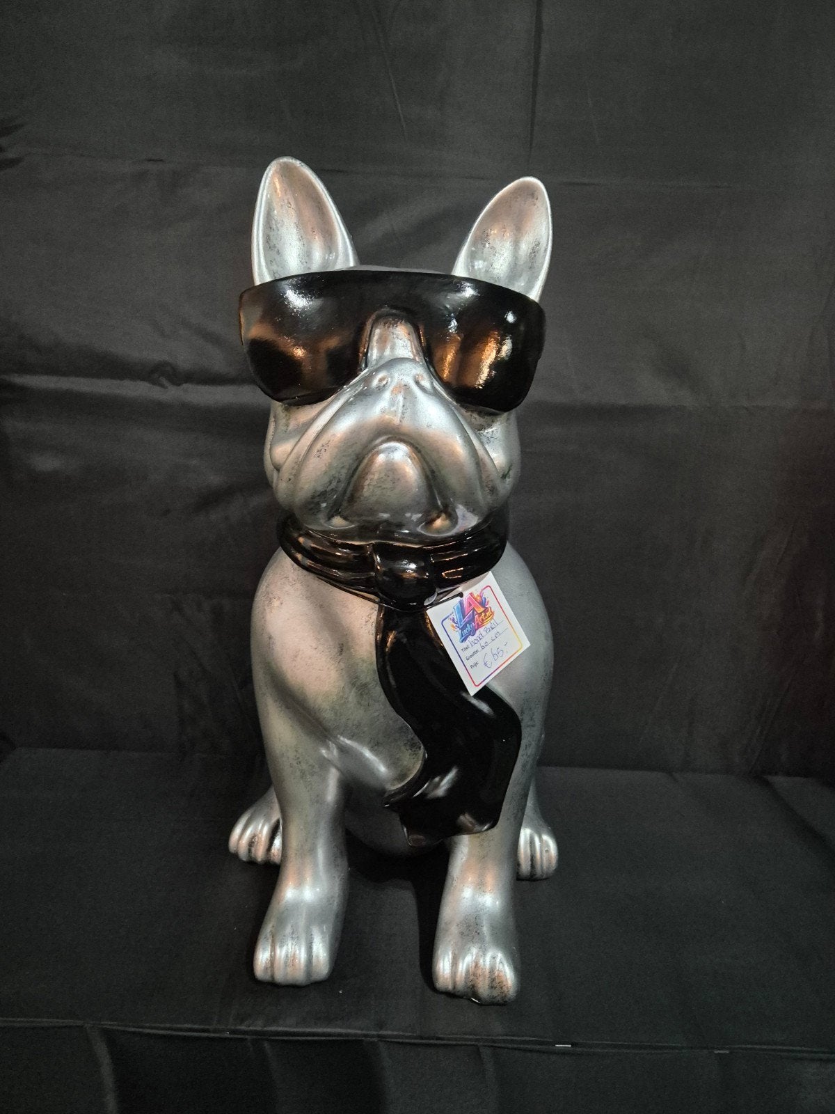 Hond beeld polyester zittend 60cm - binnen/buiten, Zilver, Kunststof, Beeld, 50 - 100 cm
