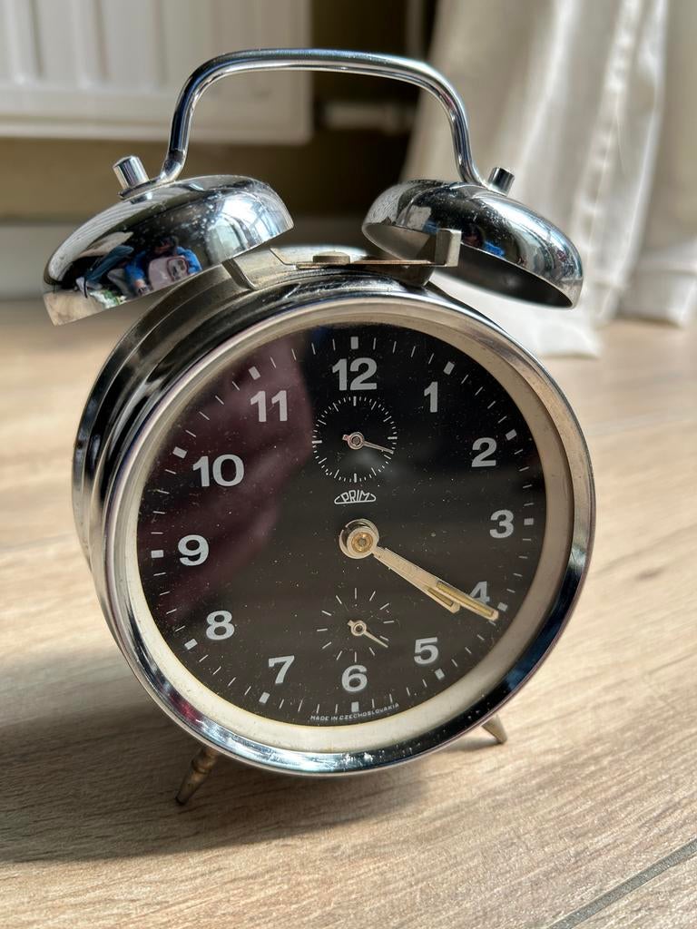 Vintage Opwind Wekker - Zwart en Chroom, Ophalen of Verzenden