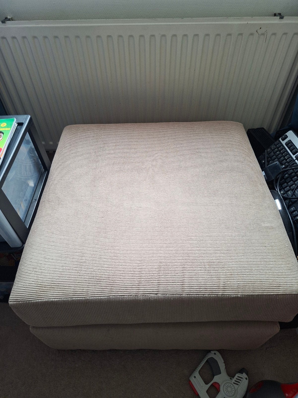 Poef Ribstof Bruin 75CM/75CM 43CM hoog wasbare hoes, Ophalen, Vierkant, 75 tot 100 cm, Zo goed als nieuw