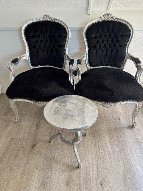 Barokstoelen met tafeltje, Ophalen, Gebruikt, Zwart, Twee