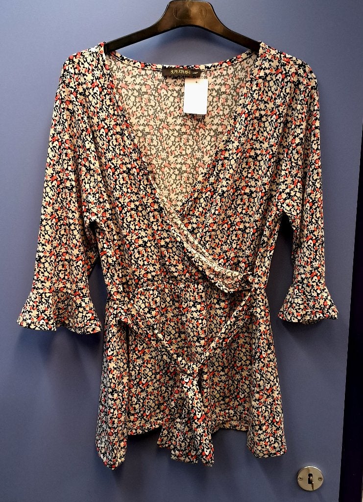 Supertrash tuniek 3/4 mw rood creme bloemetjes XL nr 40857, Supertrash, ., Maat 46/48 (XL) of groter, Ophalen of Verzenden