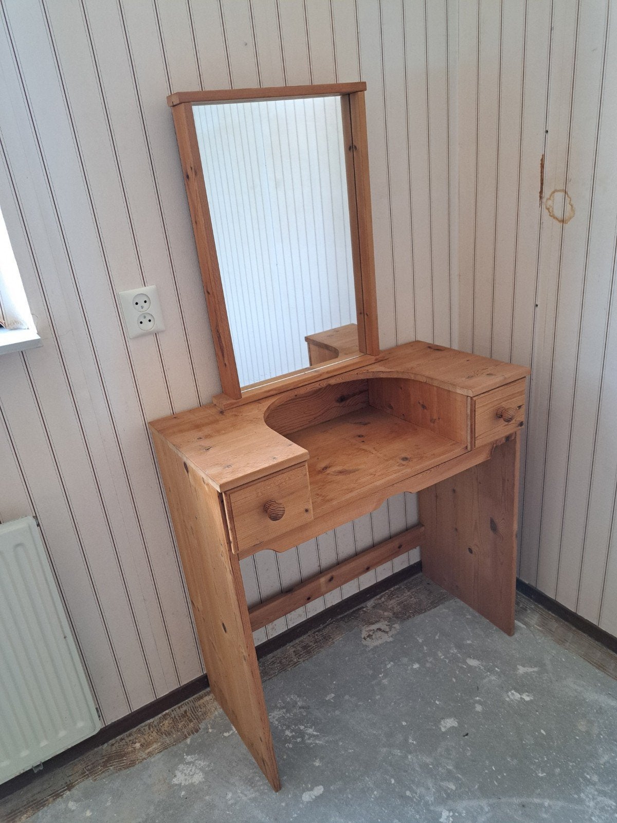 Grenen kaptafel met spiegel en lades - 81x80x40cm, Ophalen, Gebruikt, 50 tot 100 cm, Landelijk