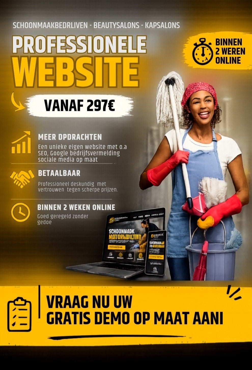 Website op maat + logo  + seo -schoonmaak cleaning bedrijven, Overige niveaus, Vanaf 10 jaar, Overige vormen