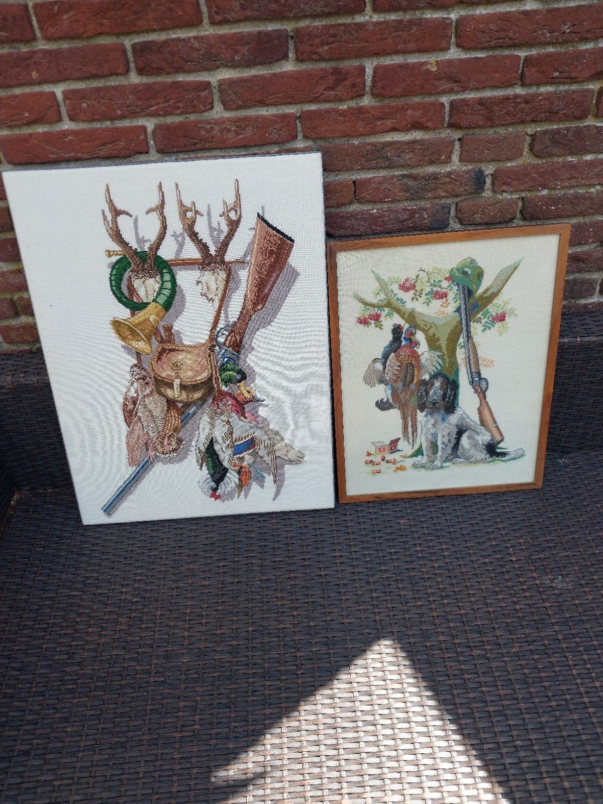 2 handgemaakte borduurwerken jachttaferelen, Ophalen of Verzenden