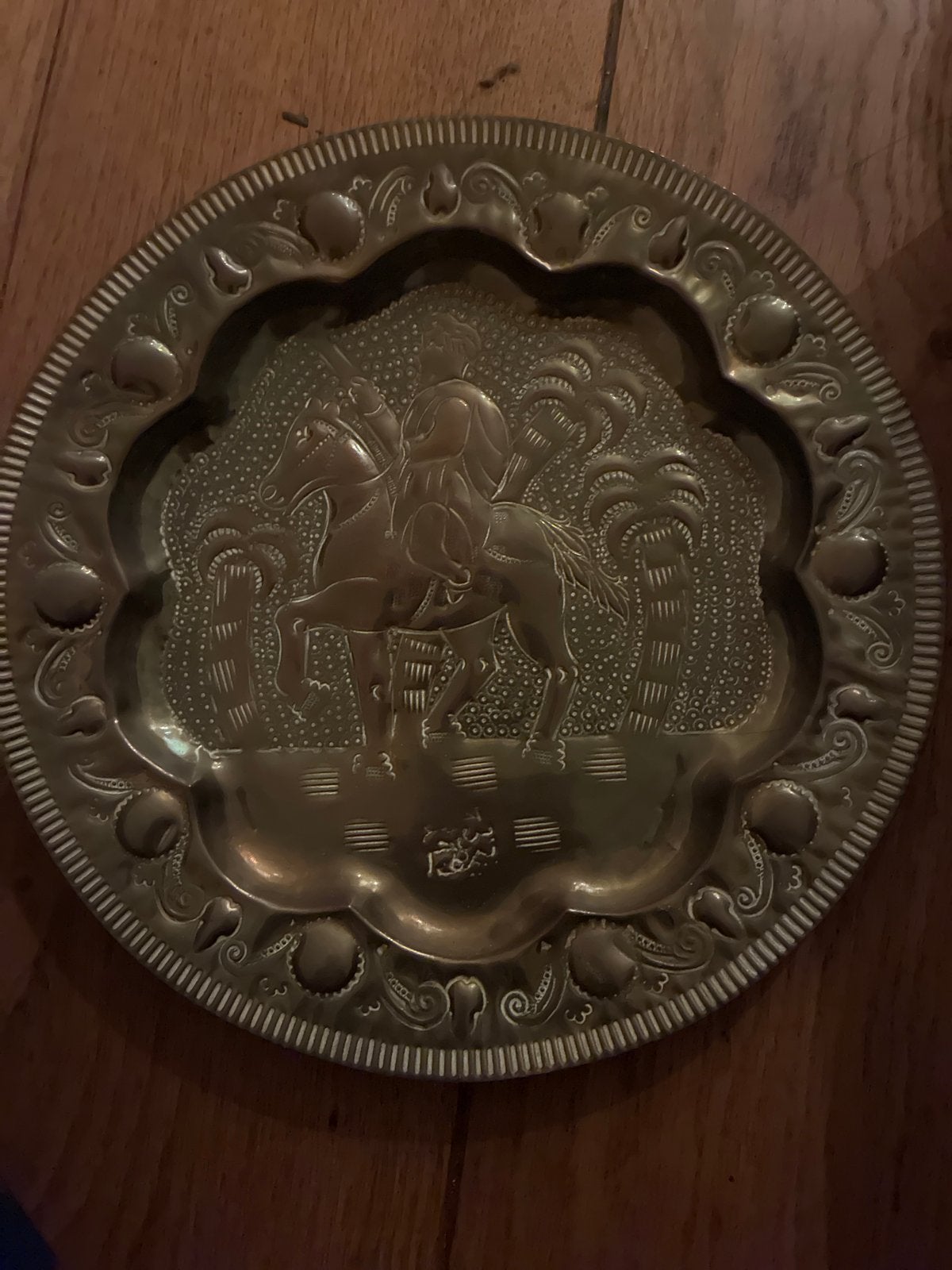 Decoratieve Messing Schaal met Ruiter en Paard, Ophalen