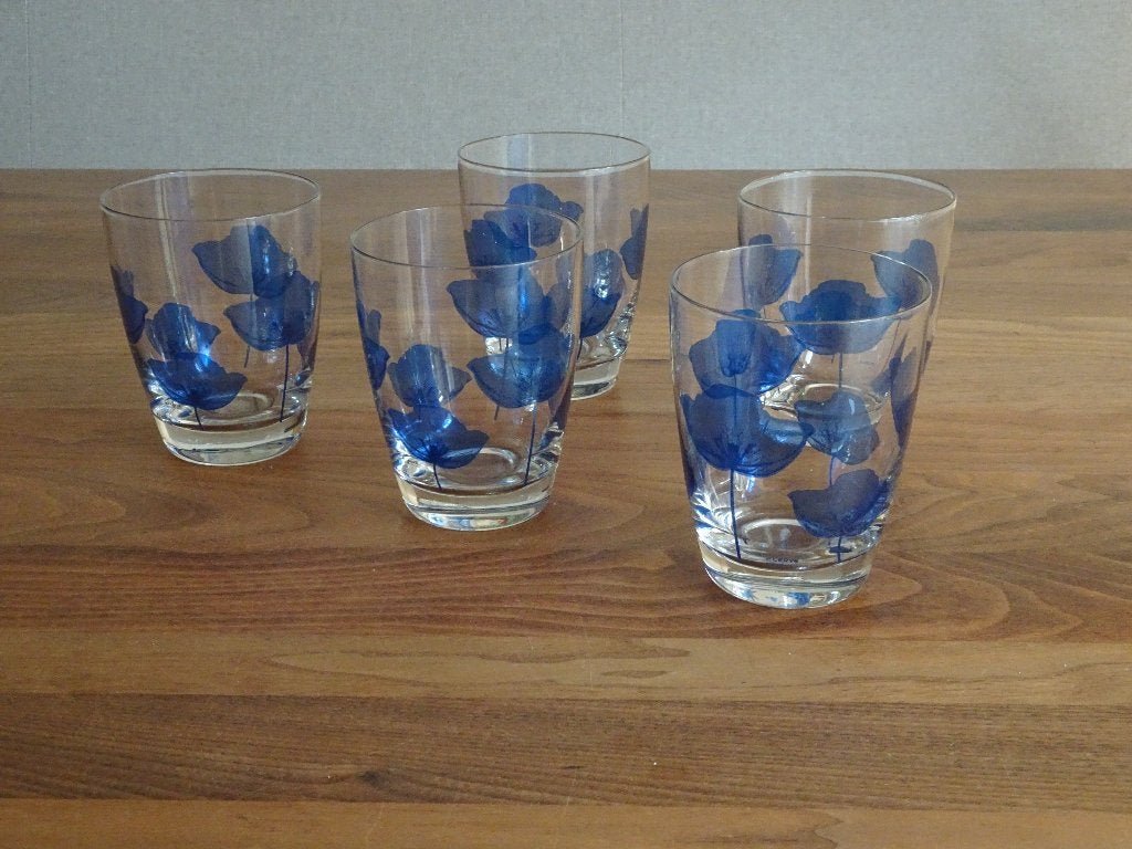 Mooie Cerve waterglazen / glazen blauwe klaprozen, Ophalen