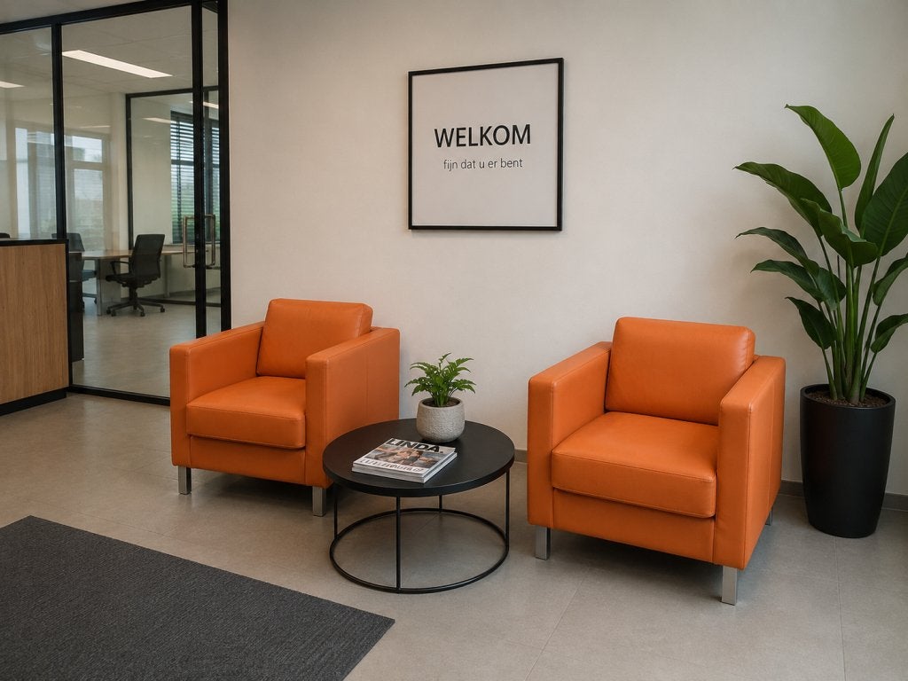 Vervoort exclusieve luxe fauteuil / zitmeubel - oranje lede, Niet ingevuld, Gebruikt, Niet ingevuld, Niet ingevuld