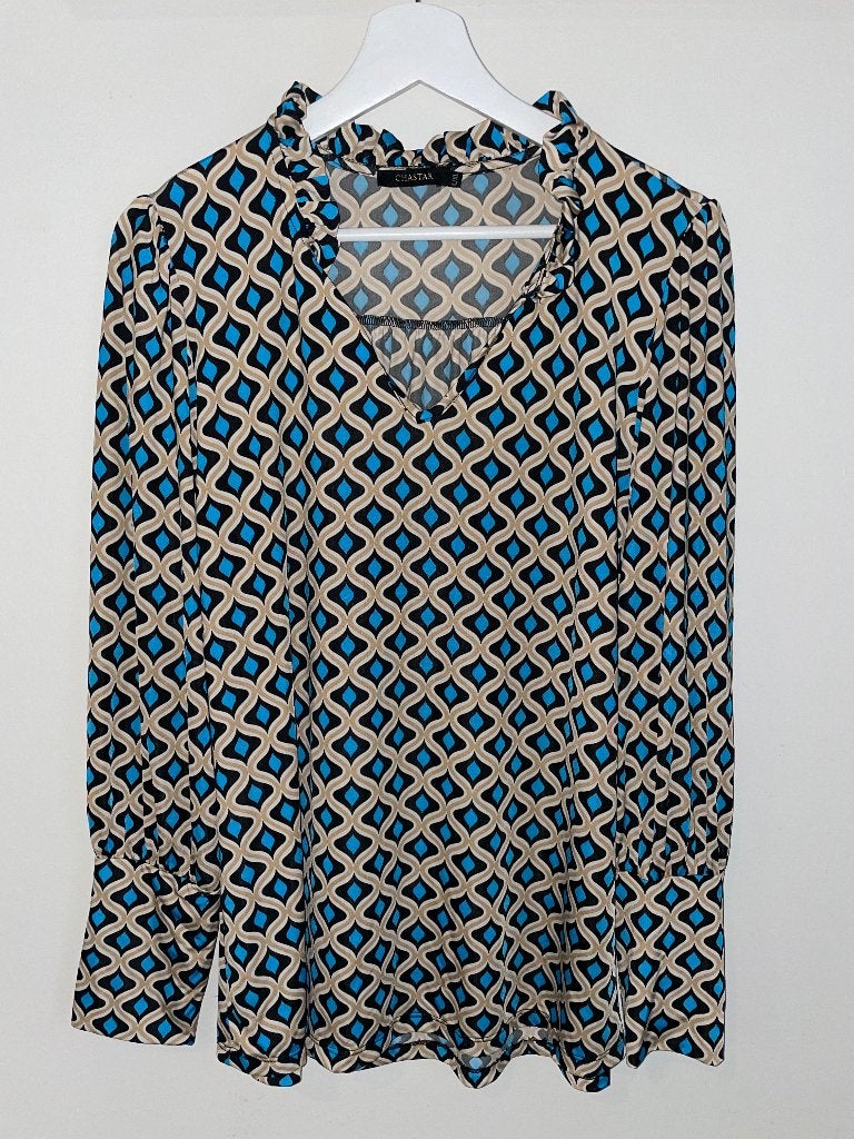 Chastar dames travel stof blouse top met print mt L / XL, Blauw, Chastar, Maat 42/44 (L), Ophalen of Verzenden