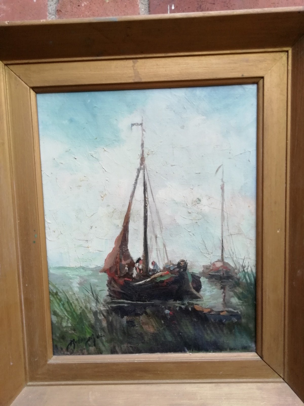 Oud Maritiem Olieverf Schilderij op Doek, Ingelijst, Antiek en Kunst, Kunst | Schilderijen | Klassiek, Ophalen of Verzenden