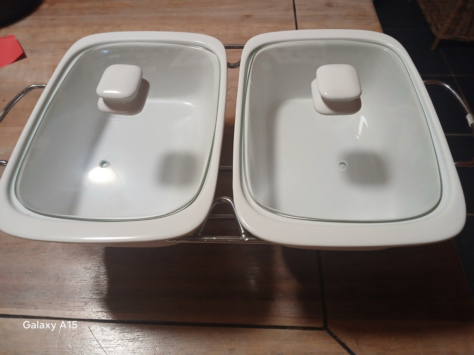 Chafing dish met 2 schalen en theelichthouders, Ophalen, Overige typen, Zo goed als nieuw, Metaal