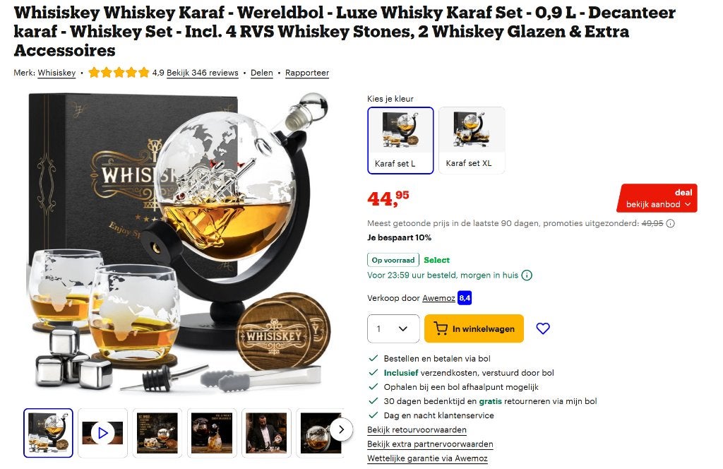 Whisiskey Whiskey Karaf - Wereldbol - Luxe Whisky Karaf Set, Ophalen, Nieuw, Overige typen