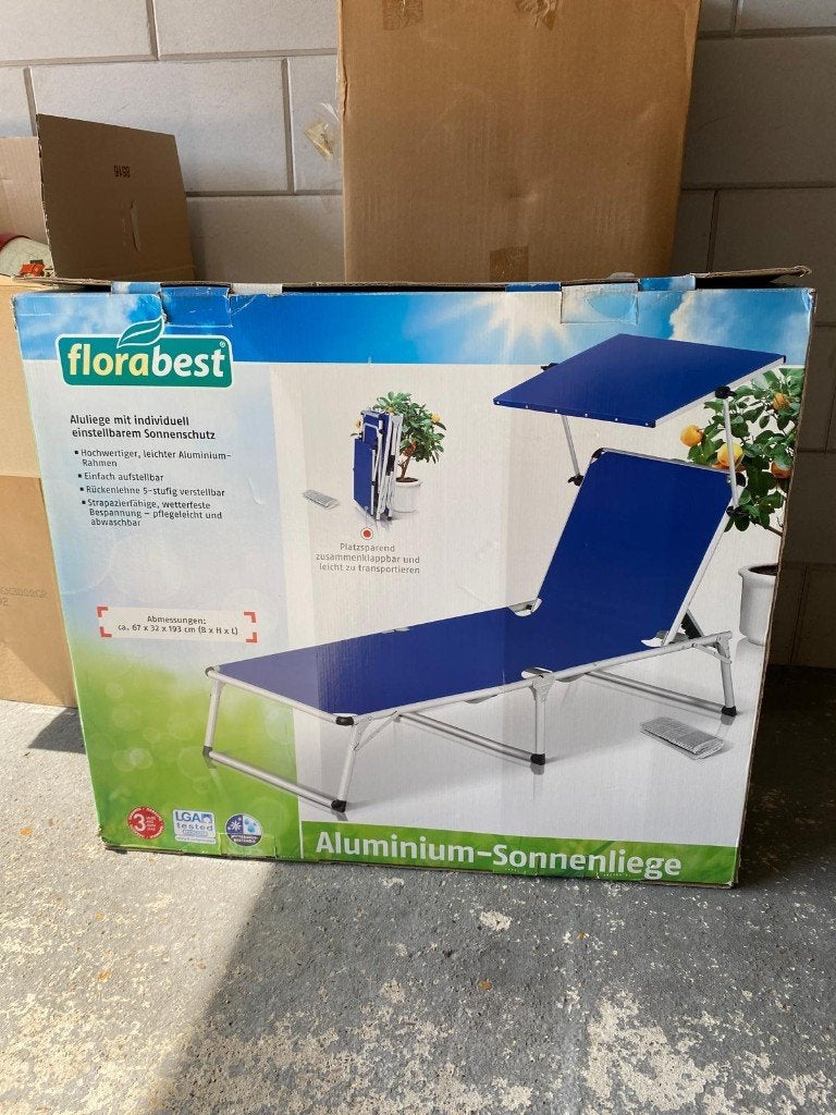 Florabest Aluminium Ligstoel met Zonnescherm, Ophalen, Gebruikt, Aluminium, Verstelbaar