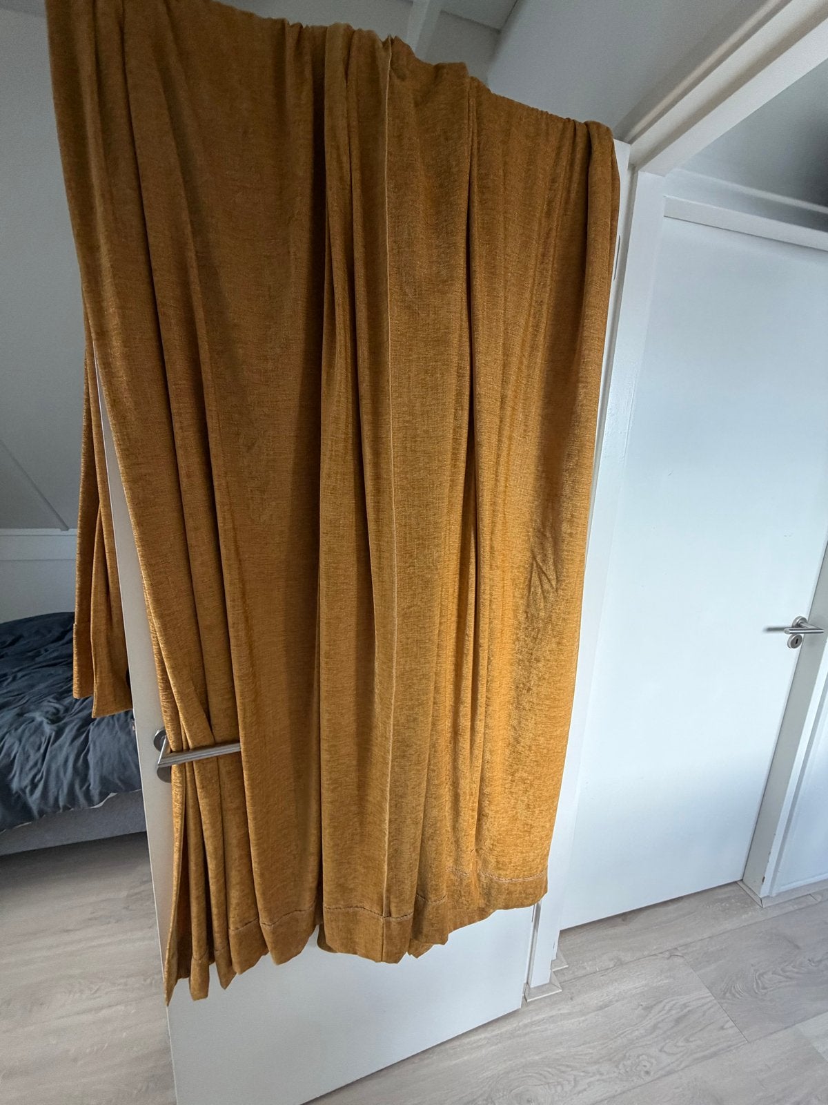 Okergeel gordijn met ringen - 270x400 cm, Ophalen, Met ringen, Geel, Zo goed als nieuw
