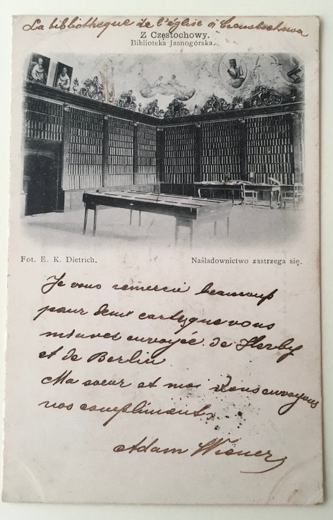 Prentbriefkaart: Biblioteka Jasnogorska Czestochowy, Ophalen of Verzenden, Voor 1920, Gelopen, Overige thema's