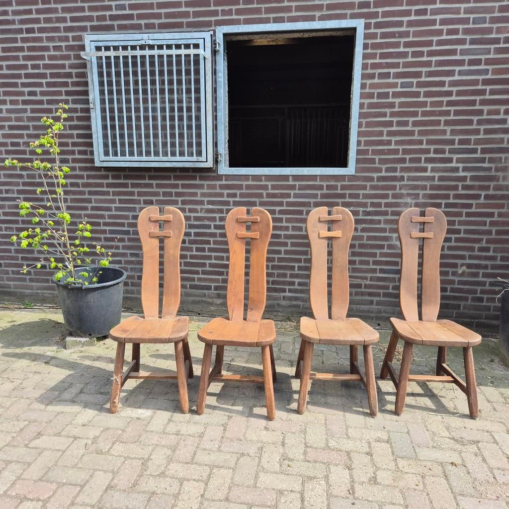 De Puydt stoelen. Brutalist stijl, jaren 70.  Set van 4., Huis en Inrichting, Stoelen, Ophalen, Gebruikt, Bruin