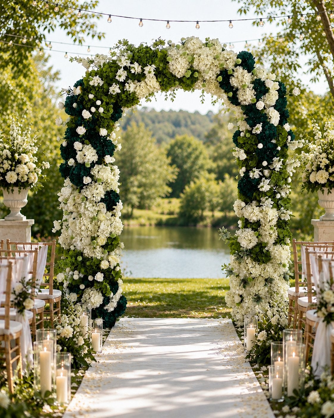 Huwelijksboog huren | Luxe witte bloemen met groen, Hobby en Vrije tijd, Feestartikelen | Verhuur, Ophalen, Zo goed als nieuw