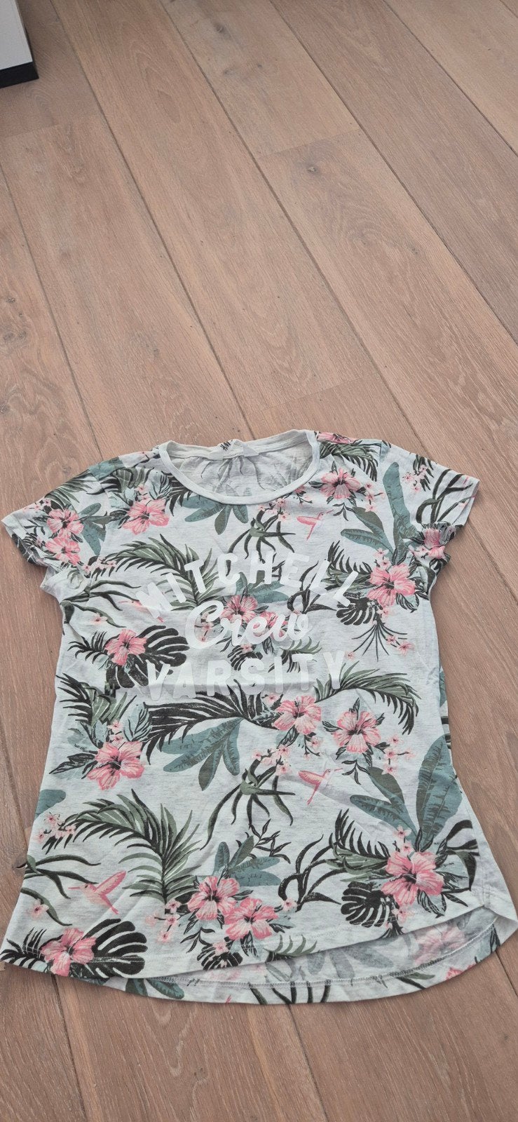 H&M Shirt Maat 158/164 met tropische print €1,50, Ophalen of Verzenden, Zo goed als nieuw, H&M, Shirt of Longsleeve