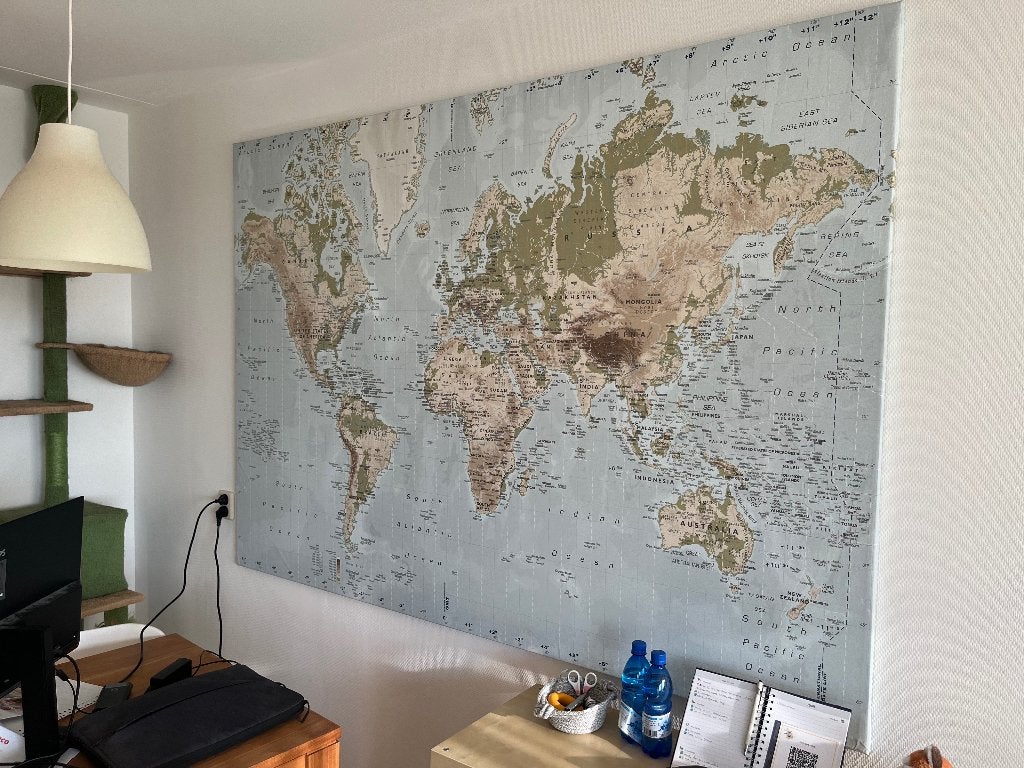 IKEA PREMIÄR wereldkaart op aluminium frame, 2x1,4m, Ophalen, Gebruikt, 125 cm of meer, Schilderij